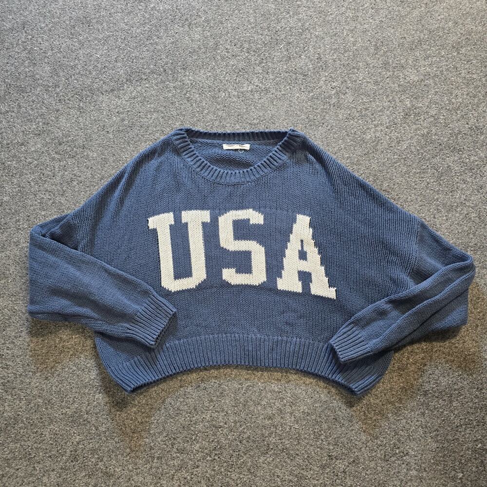 Greyson Threads Sweater Womens Size XXL Blue USA Graphic Knit Cropped Casual